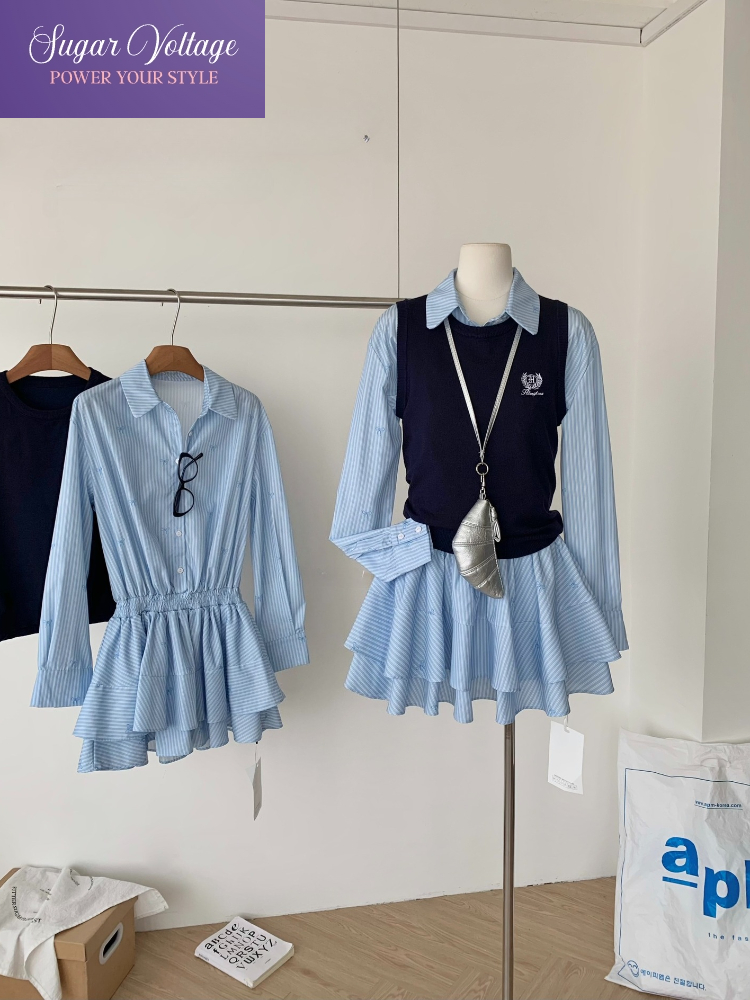 Setelan Dua Potong Gaya Korea  - Korean Style A Line Shirt Dress ulasan dan harga