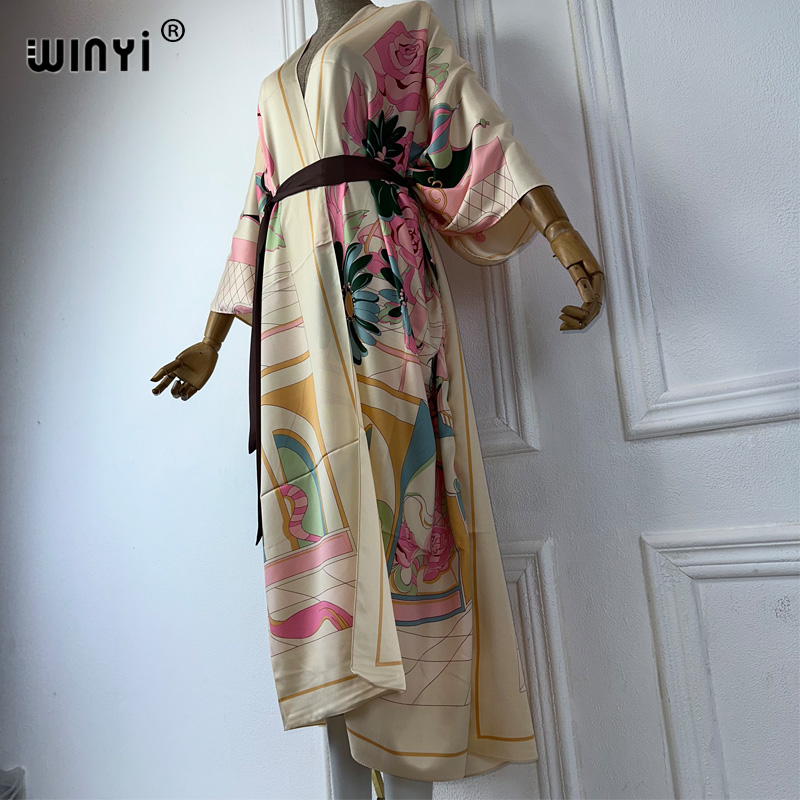 WINYI Gaun Kimono Pantai Motif - Boho Summer Beach Maxi Dress ulasan dan harga
