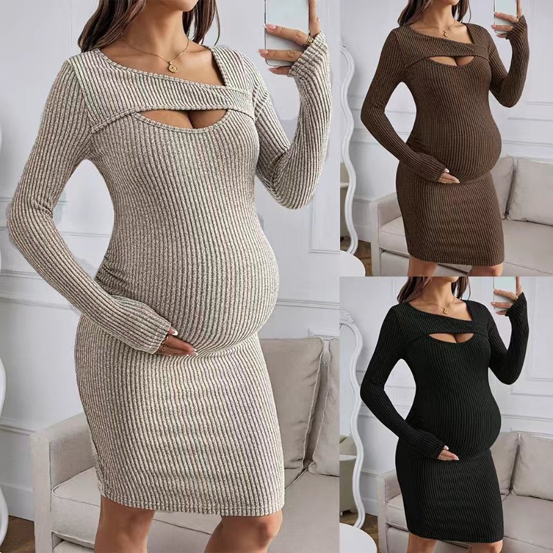 Baju Hamil Gaun Ribbed Lengan  - Bodycon Long Sleeve Ribbed Dress ulasan dan harga