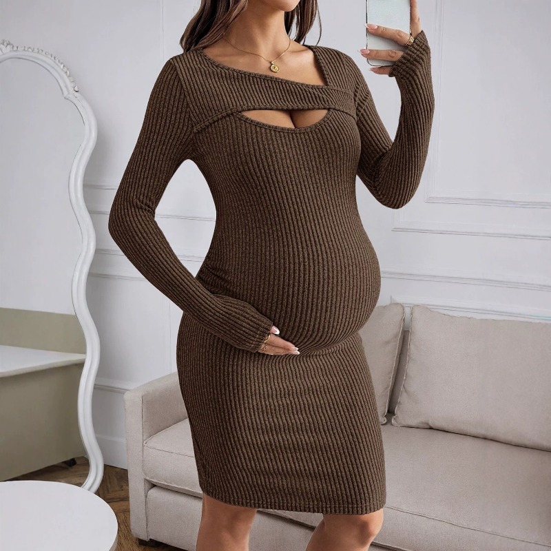 Baju Hamil Gaun Ribbed Lengan  - Bodycon Long Sleeve Ribbed Dress ulasan dan harga