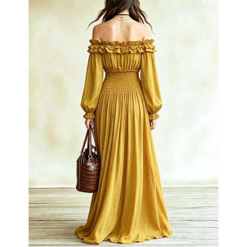 Gaun Maxi Fashion Off Shoulder - Off Shoulder Puff Sleeve Sundress ulasan dan harga