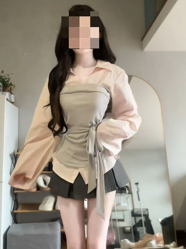 Setelan Kemeja dan Rok Wanita  - Korean Style A Line Shirt Dress ulasan dan harga