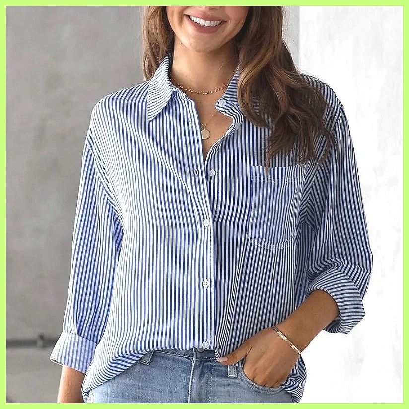 Atasan Katun Bergaris Oversize - Blouses ulasan dan harga