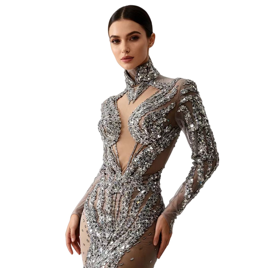 Gaun Mini Bodycon Transparan d - Sparkly Rhinestone Club Party Dress ulasan dan harga