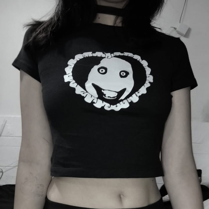 Atasan Crop Top Grafis Hati Go - Y2K Graphic Baby Tee Crop ulasan dan harga