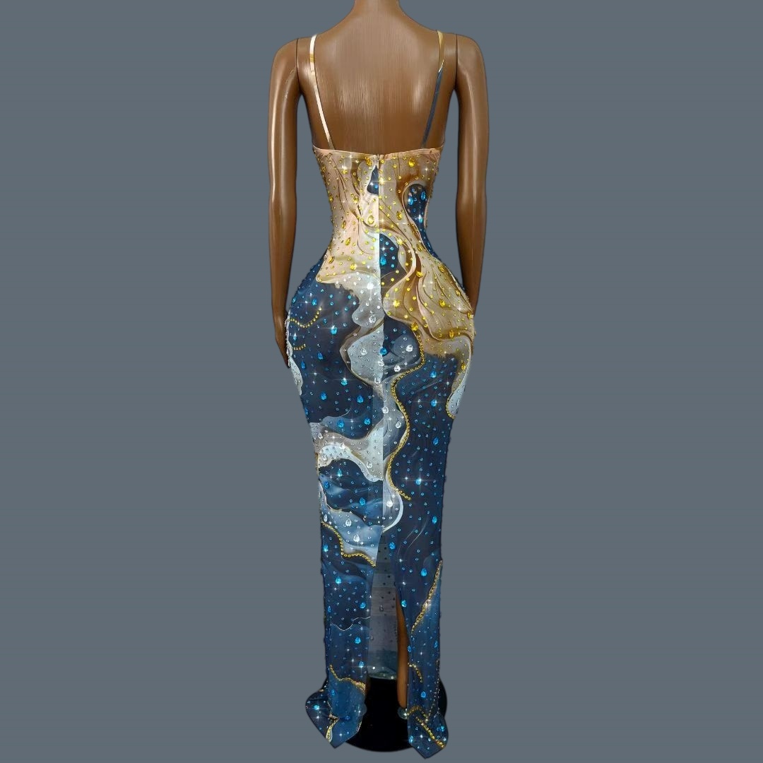 Gaun Malam Berbahan Jaring Tra - Sparkly Rhinestone Club Party Dress ulasan dan harga