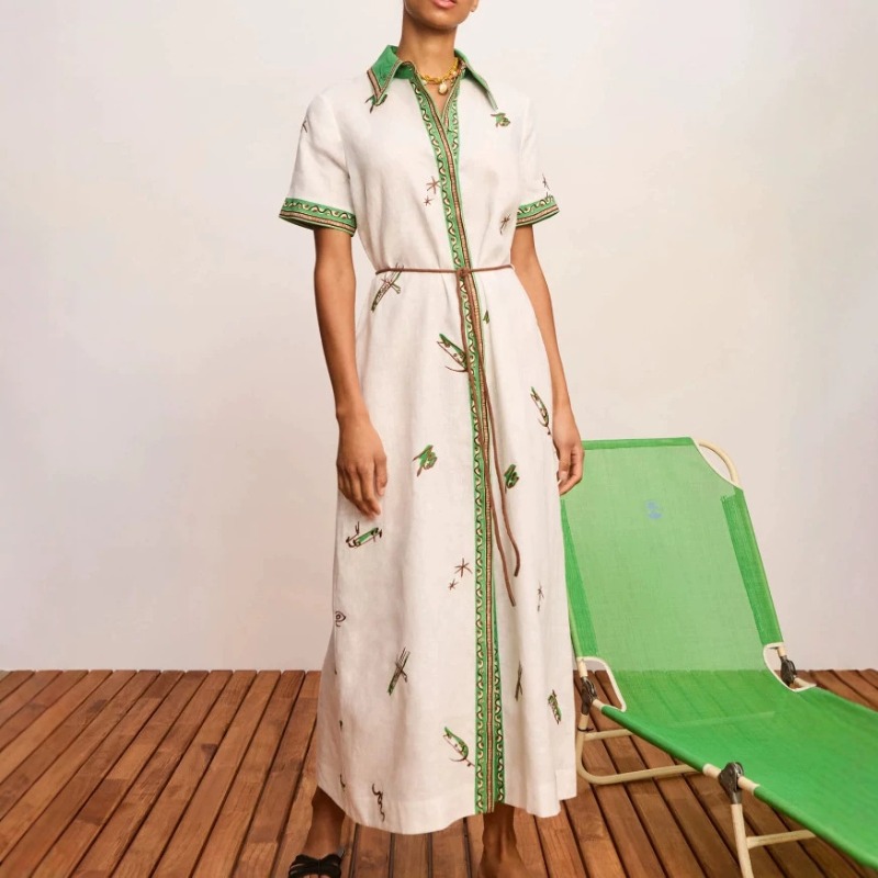 Gaun Kemeja Maxi Wanita Motif  - Casual Loose Linen Shirt Dress ulasan dan harga