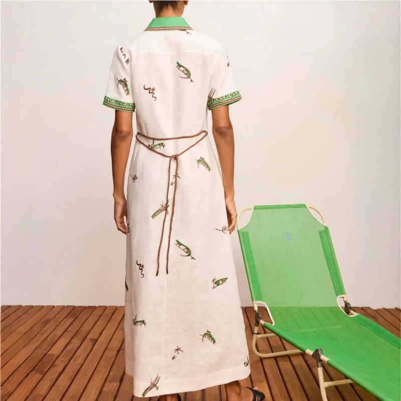 Gaun Kemeja Maxi Wanita Motif  - Casual Loose Linen Shirt Dress ulasan dan harga