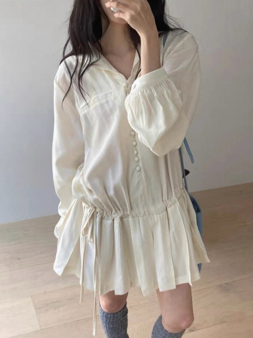 Gaun kemeja lengan panjang yan - Korean Style A Line Shirt Dress ulasan dan harga