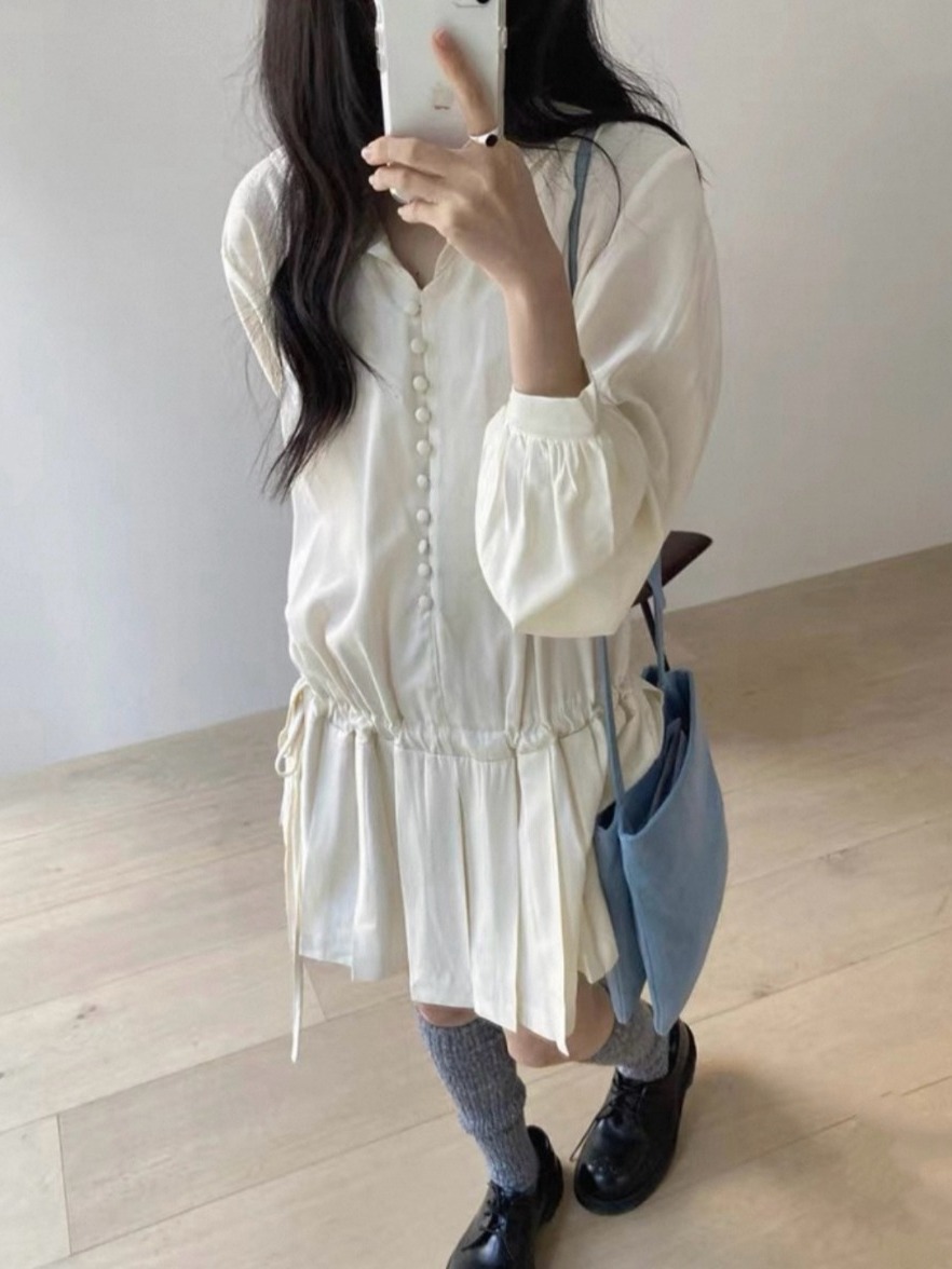 Gaun kemeja lengan panjang yan - Korean Style A Line Shirt Dress ulasan dan harga