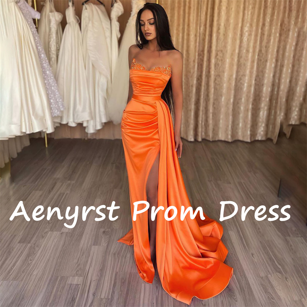 Gaun Malam Elegan Aenyrst Mode - Elegant Satin Evening Gown Split ulasan dan harga