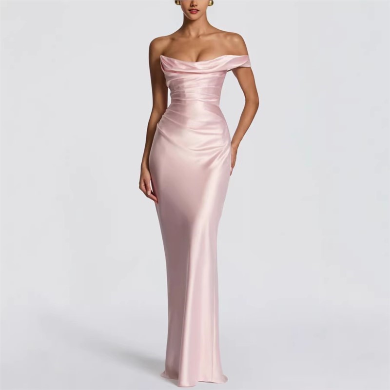 Gaun Satin Seksi Ramping Elega - Elegant Satin Evening Gown Split ulasan dan harga